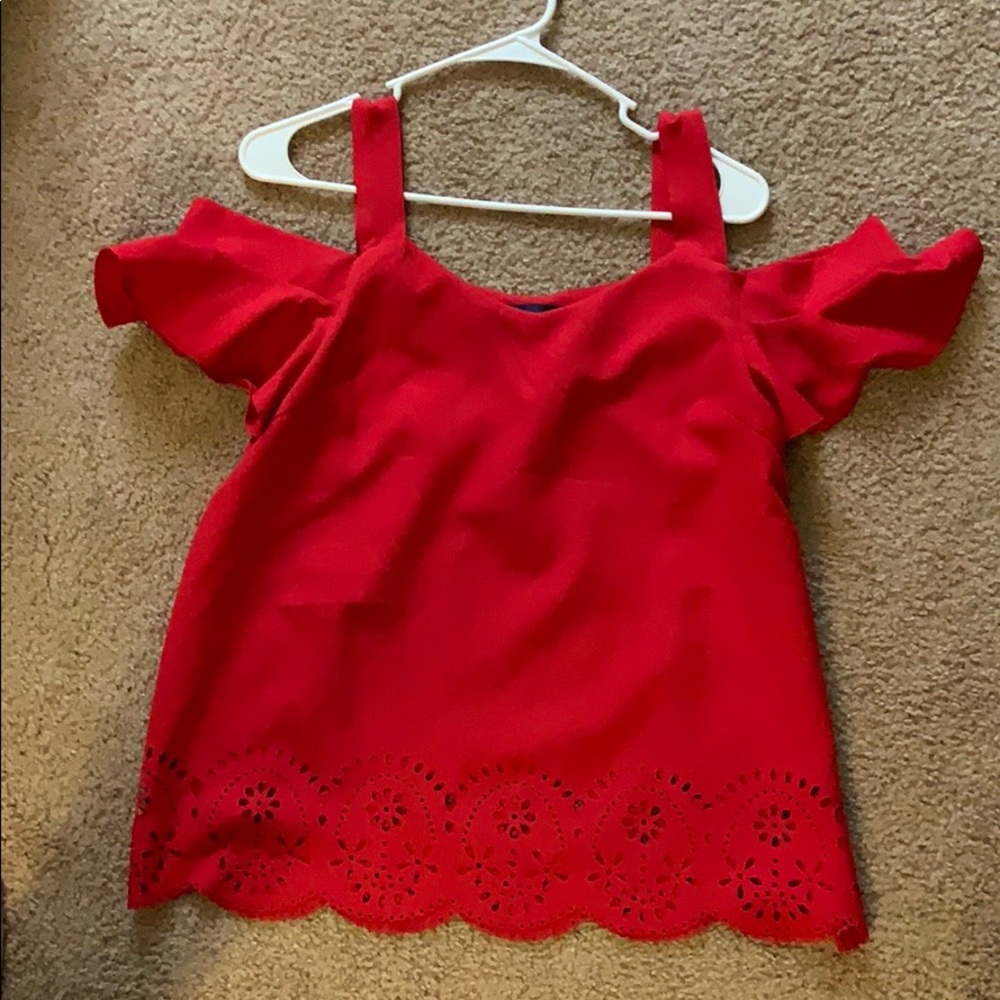Red off the shoulder detailed top